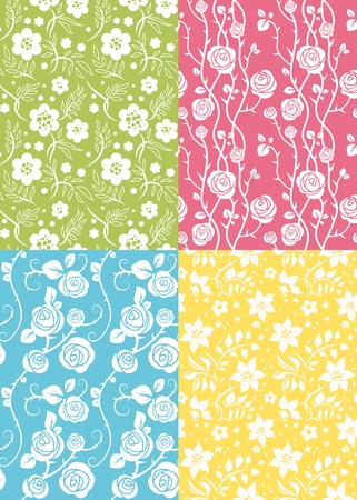 Four floral seamlessのイラスト素材