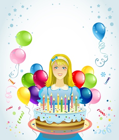  Girl with cake with space for text  のイラスト素材