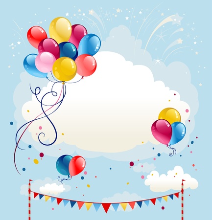 Festive balloons background with firework. Space for text  のイラスト素材