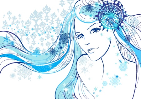 Beautiful  girl and  snowflakesのイラスト素材