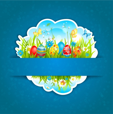 Happy Easter blue background with shadow  Space for textのイラスト素材