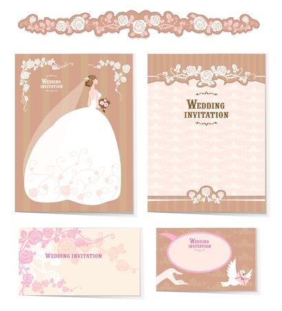 Beautiful set of wedding invitations and design elements with space for textのイラスト素材