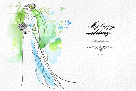 Wedding watercolor background with beautiful brideのイラスト素材