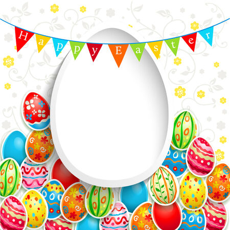 Easter holiday background with color eggs. Place for textのイラスト素材