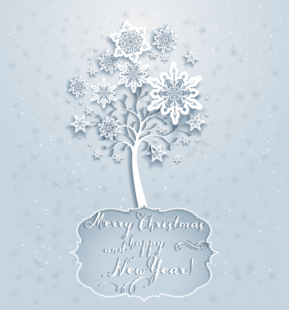 Ornamental holiday snowflakes tree. Elegant Christmas cardのイラスト素材