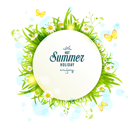 Summer light round frame with daisies. Copy space.のイラスト素材