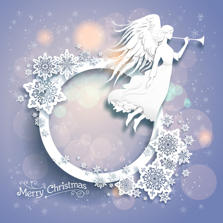 Christmas background with silhouette of an angel on a snowy background. Luxury Christmas design for card, banner,ticket, leaflet and so on.のイラスト素材