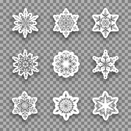 Christmas fesive transparent snowflakes isolated on the a transparent background for holiday invitation or card. Background for design banner, ticket, leaflet and so on.のイラスト素材