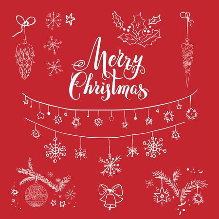 Christmas fesive lettering for holiday invitation or card. Holiday Christmas background for design banner, ticket, leaflet and so on.のイラスト素材