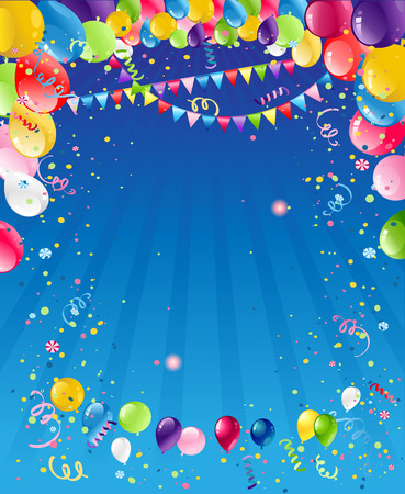 Holiday template for design banner,ticket, leaflet, card, poster and so on. Happy birthday background and balloonsのイラスト素材