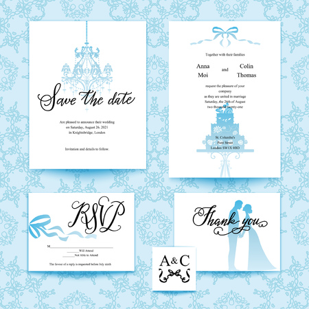 Wedding blue cardのイラスト素材