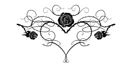 Graphic silhouette of roses for holiday decorations, wedding, anniversary, party, birthday. For invitation, ticket, leaflet, banner, poster and tattoo. Fairy floral flourish design elementsのイラスト素材