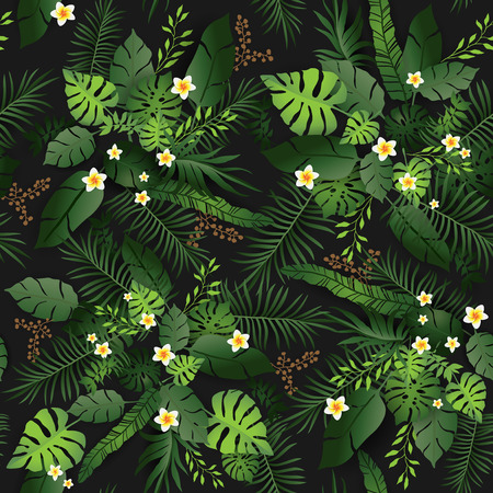 Green leaves and flower Seamless patternのイラスト素材