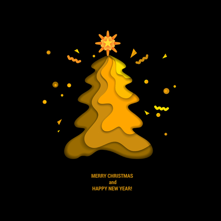 Golden Christmas treeのイラスト素材