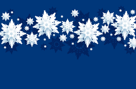 Winter holiday realistic paper cut snowflakes. Snow christmas decoration for design banner, ticket, invitation, greetings, leaflet and so on.のイラスト素材