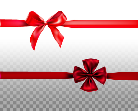 Holiday red bow set for decor on white background. Decorative ribbons design element.のイラスト素材