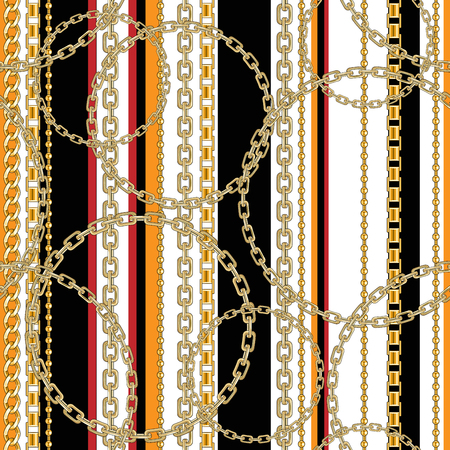 Abctract seamless pattern with gold chain on white background for fabric. Trendy repeating print.のイラスト素材