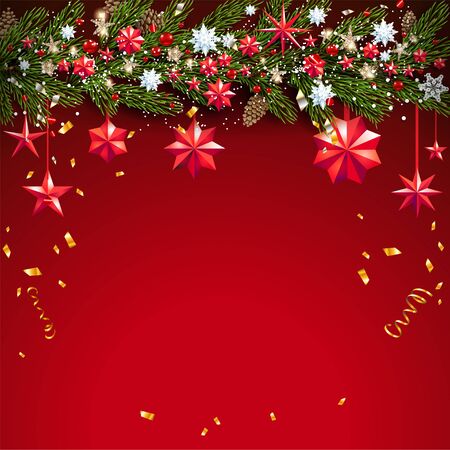 Christmas decor on red backgroundのイラスト素材