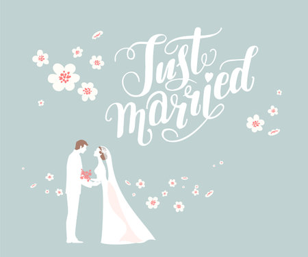 Couple on blue background and flowersのイラスト素材
