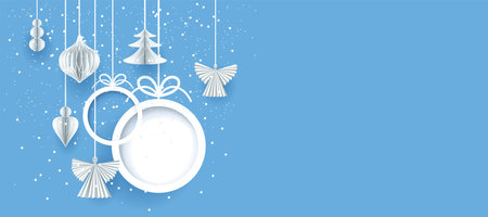 Holiday banner with paper cut elementsのイラスト素材