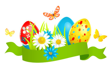 Decorative holiday Eggs and flowersのイラスト素材