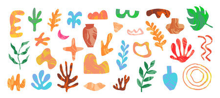 Abstract hand drawn organic shapes. Colorful background with doodle nature forms.のイラスト素材
