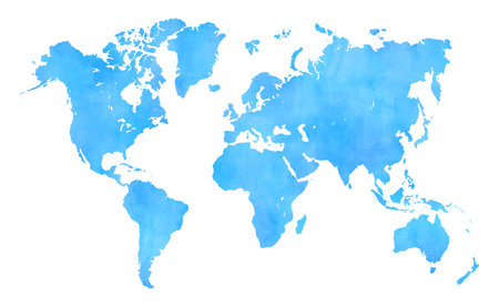 Blue vector world map in watercolor styleのイラスト素材