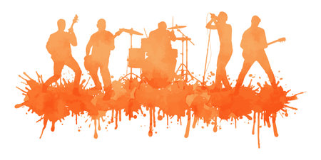 Watercolor silhouette musical group or rock band playing a concertのイラスト素材