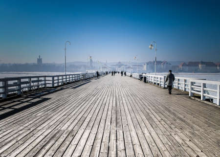 Boardwalk in Sopot, Poland; sunny winters day.の写真素材