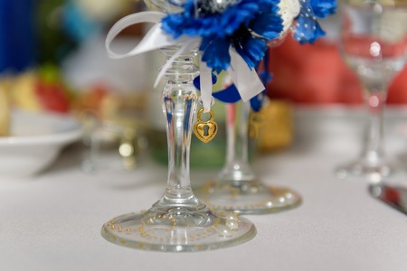 champagne glasses on table.の写真素材