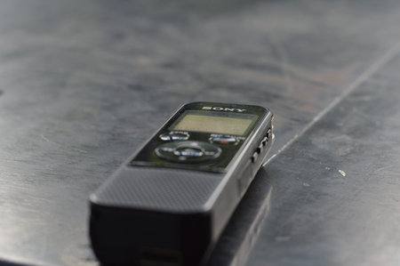 Surabaya East Java Indonesia. Close up of a recorder voice on a black table. On June 3 2024のeditorial素材