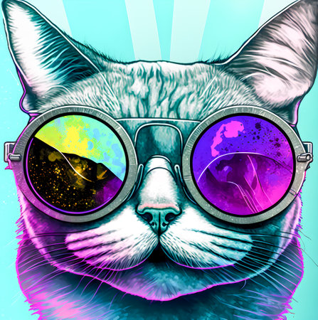 Hipster Cute Pop Art Cat Illustrationの写真素材