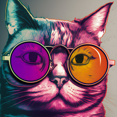Hipster Cute Pop Art Cat Illustrationの写真素材