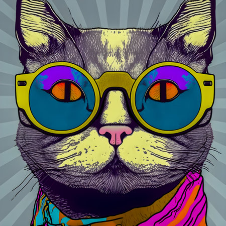 Hipster Cute Pop Art Cat Illustrationの写真素材