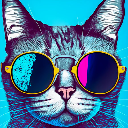 Hipster Cute Pop Art Cat Illustrationの写真素材