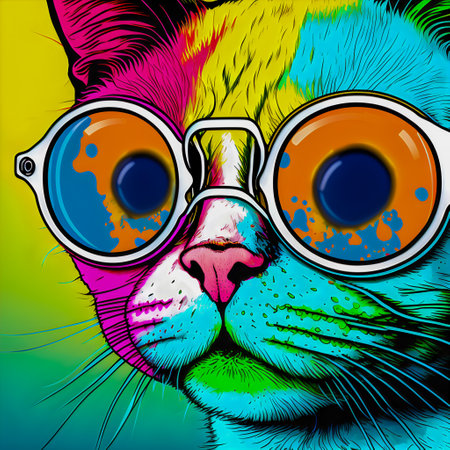 Hipster Cute Pop Art Cat Illustrationの写真素材