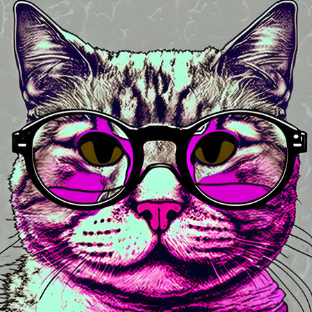 Hipster Cute Pop Art Cat Illustration
