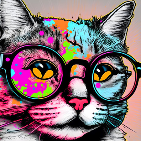 Hipster Cute Pop Art Cat Illustrationの写真素材