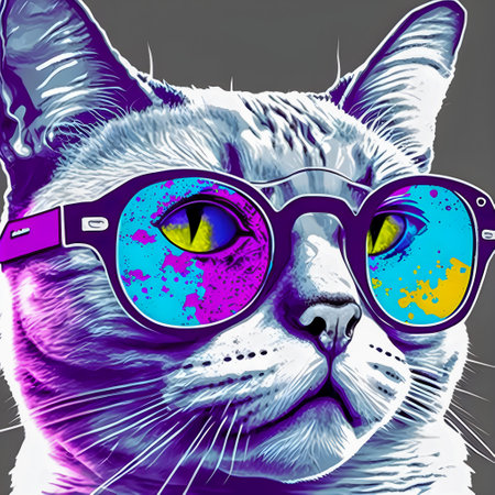 Hipster Cute Pop Art Cat Illustrationの写真素材