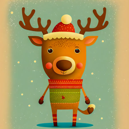 Christmas Reindeer illustartion, Flat Design, Funny, Cuteの写真素材