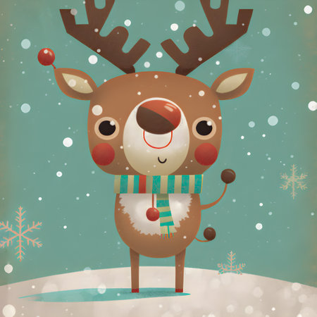 Christmas Reindeer illustartion, Flat Design, Funny, Cuteの写真素材