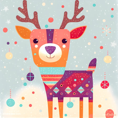 Christmas Reindeer illustartion, Flat Design, Funny, Cuteの写真素材