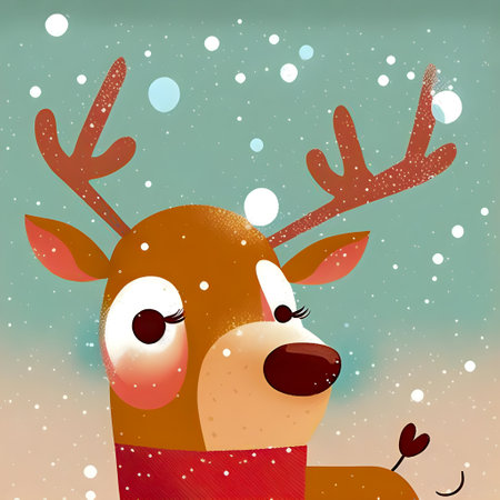 Christmas Reindeer illustartion, Flat Design, Funny, Cuteの写真素材