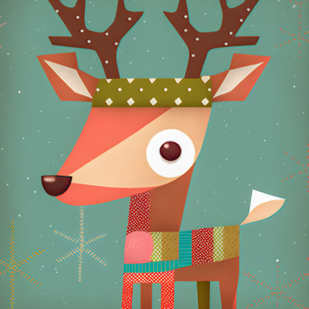 Christmas Reindeer illustartion, Flat Design, Funny, Cuteの写真素材
