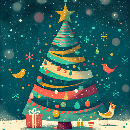 Christmas Tree illustration, Flat Design, Funny, Cuteの写真素材