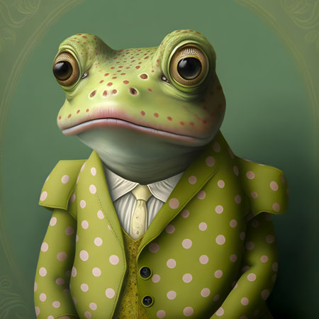 Athropomorphic Frog wearing a polka dot suitの写真素材