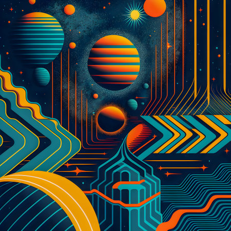 Retro Syntwave Space repeating pattern