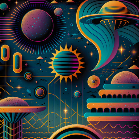 Retro Syntwave Space repeating patternの写真素材