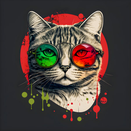 Hipster Cute Funny Art Cat Illustrationの写真素材
