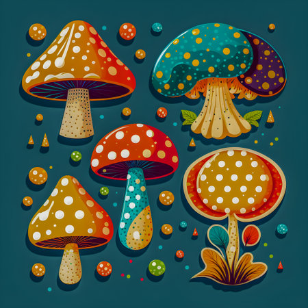 Mushroom sticker design and t-shirt setの写真素材